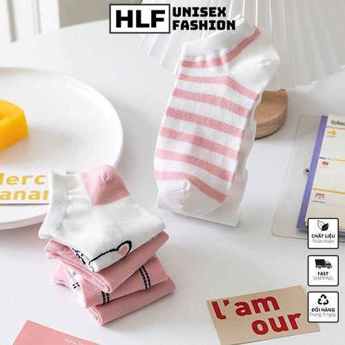 Tất vớ nữ Cotton cổ tròn in thỏ hồng, tất vớ cổ ngắn HLFashion