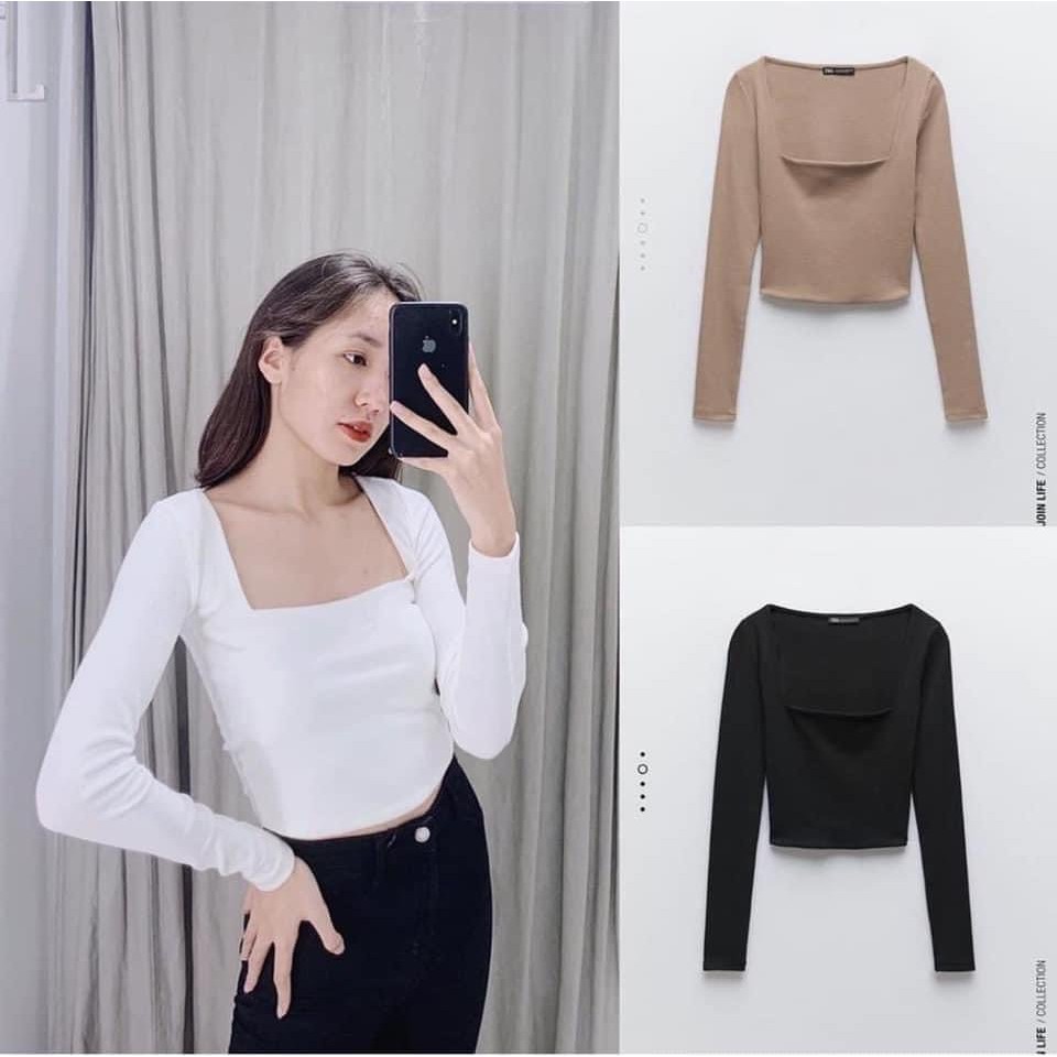 Áo Len Dài Tay Cổ Vuông Body Giữ Nhiệt Nữ BaoBao.Clothing [FREESHIP] 🍄 Thun tăm cổ khoét sâu dáng ôm màu ĐEN |TRẮNG|BE 🍄 | BigBuy360 - bigbuy360.vn
