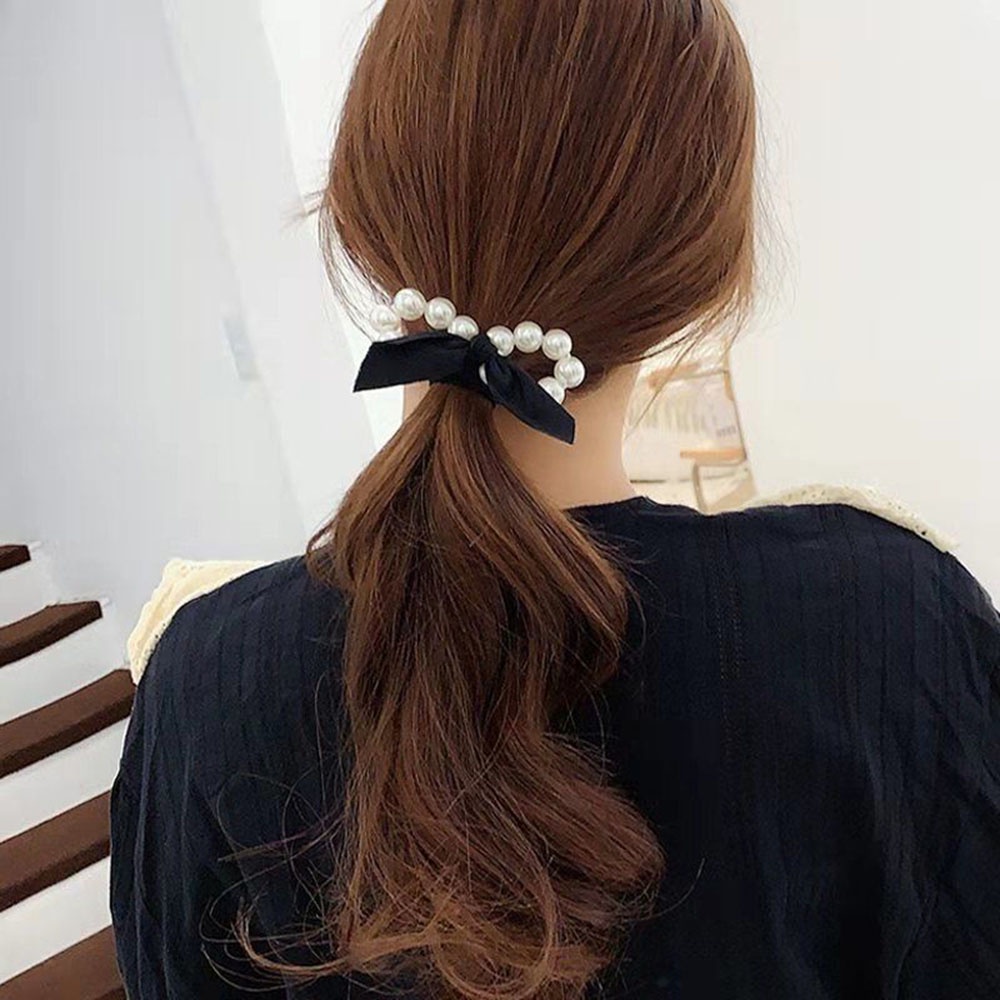 Dây buộc tóc bằng cao su đính ngọc trai giả thời trang thanh lịch cho nữ