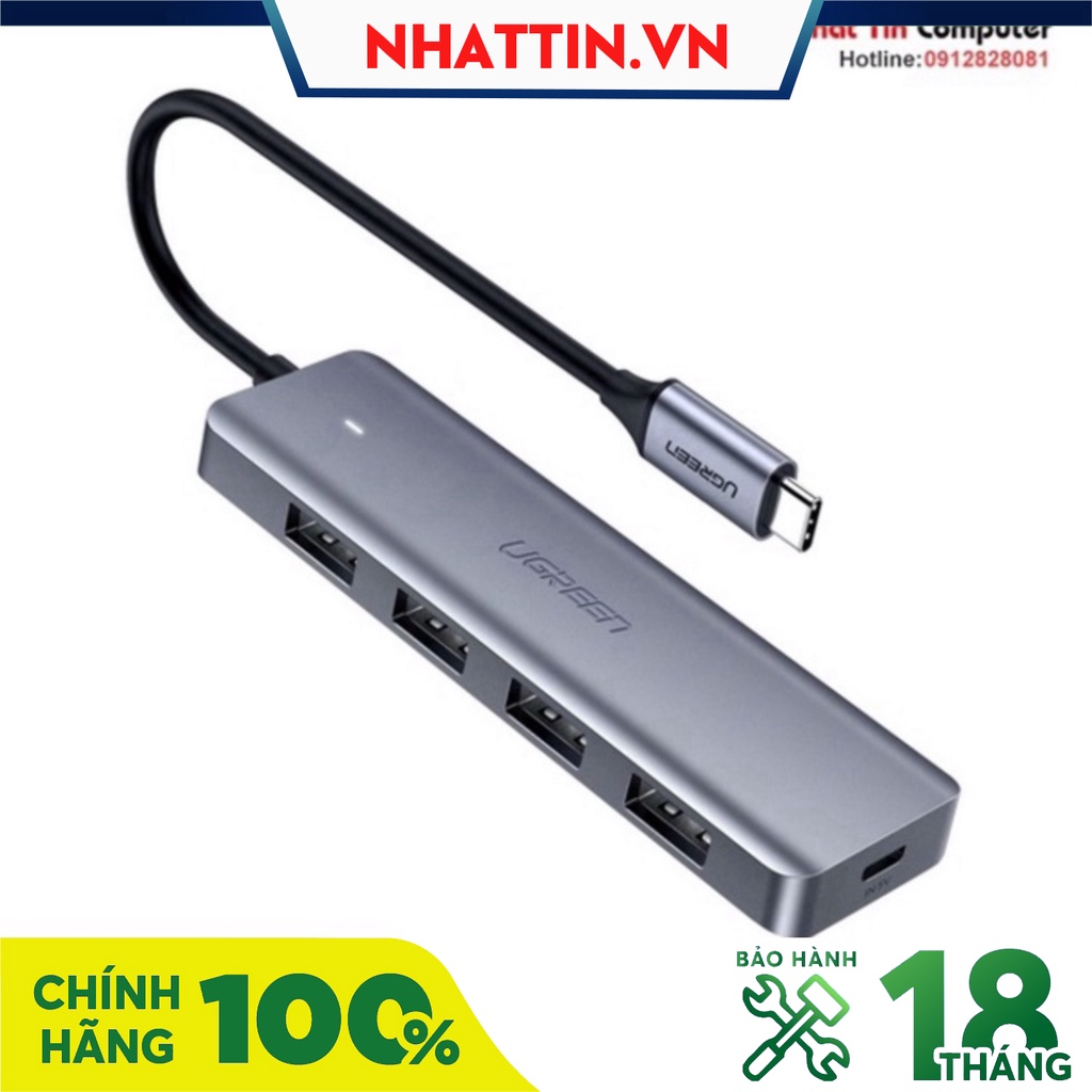 Bộ chia USB Type-C ra 4 cổng USB 3.0 có hỗ trợ nguồn Ugreen 70336 chính hãng  - Phân Phối Chính Hãng