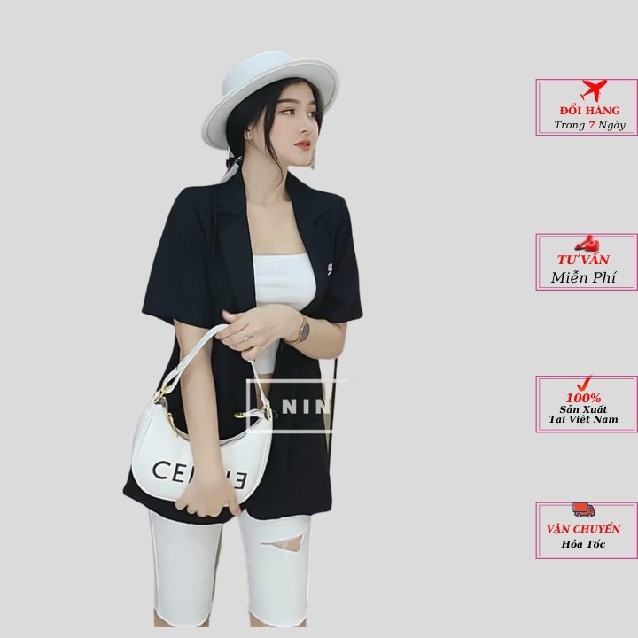 áo khoác vest nữ thêu chữ áo bomber nữ màu trắng be đen dài tay kiểu dáng hàn quốc cao cấp phong cách YoLo-Fashion