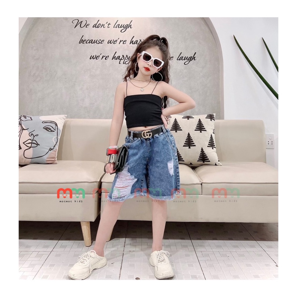 Quần short lửng bé gái chất jean mềm nhẹ lưng thun thoải mái cho bé 10kg đến 43kg