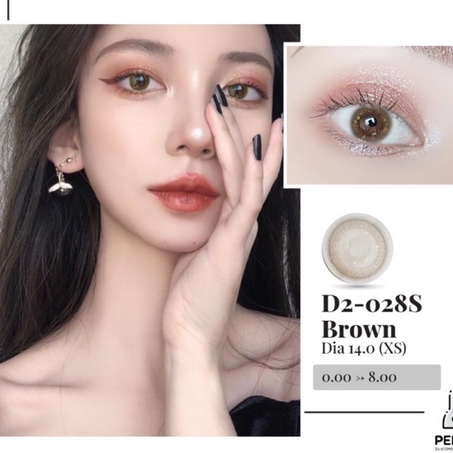 Lens Mắt , Kính Áp Tròng D2-028S BROWN Độ Cận và Không Độ , Cho Mắt Nhạy Cảm Giá Sale