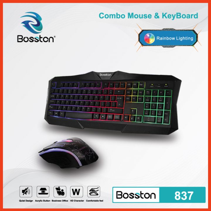 Combo Bộ Bàn Phím Kèm Chuột Bosston 837 Có Dây Led 7 Màu Cực Chất