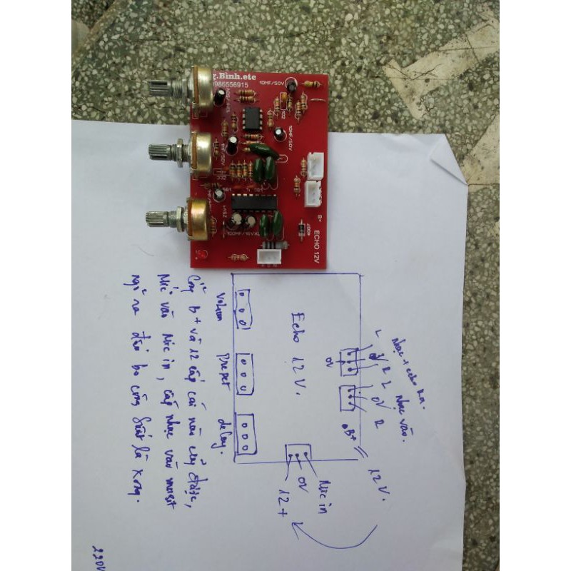 Echo mini dùng cho loa kéo, nguồn 12v đơn