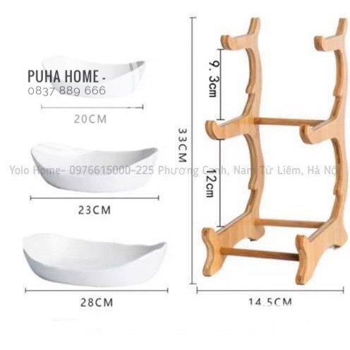 Khay đựng 2 tầng, 3 tầng bằng sứ có kệ tre tự nhiên- Sản phẩm được ưa chuộng trên thị trường