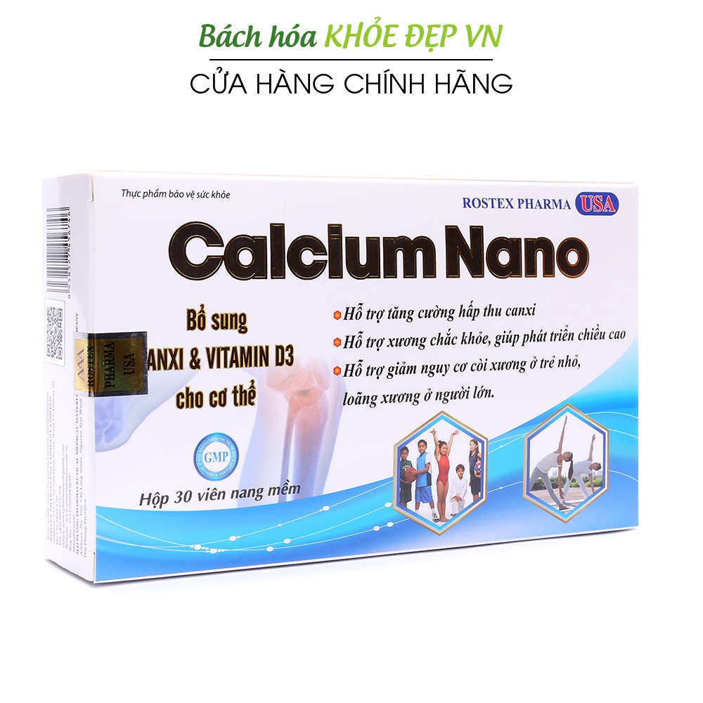 Calcium Nano bổ sung canxi, omega 3, vitamin D3 tăng chiều cao, chắc khỏe xương - 30 viên [Calcium Nano Xanh dương]
