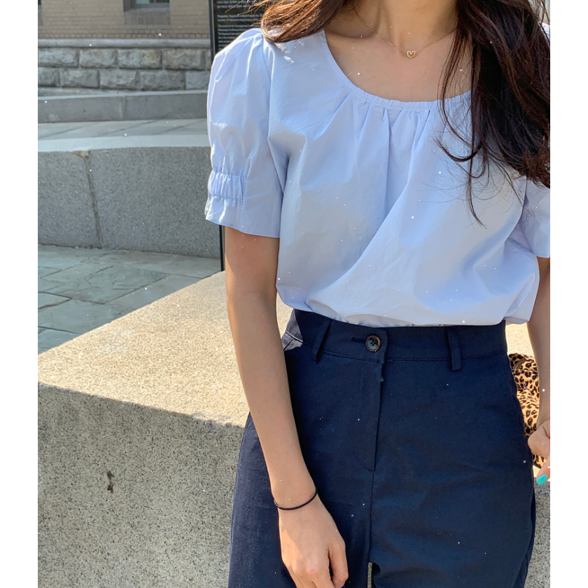 SUXI Áo Sơ Mi Nữ Tay Ngắn Màu Trơn Phong Cách Hàn Quốc