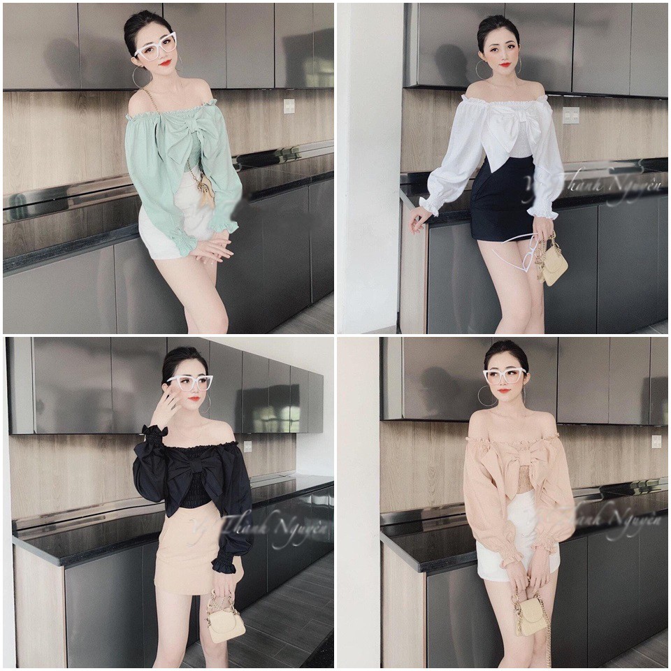 ÁO KIỂU TRỄ VAI NHÚN BÈO PHỐI NƠ ULZZANG XINH XẮN - LÀM ĐẸP GIÁ SỈ GB148