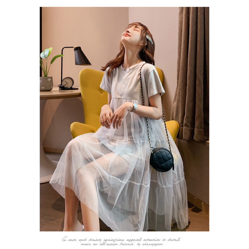 S324 Đầm bầu suông đắp lưới