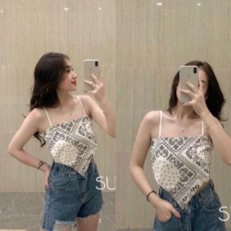 ÁO YẾM HOA VĂN thiết kế áo quây kín lưng hoạ tiết vintage hot trend vừa mát vừa hở quyến rũ