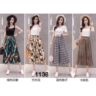 G11. 1138.  QUẦN ỐNG RỘNG KẺ + HOA