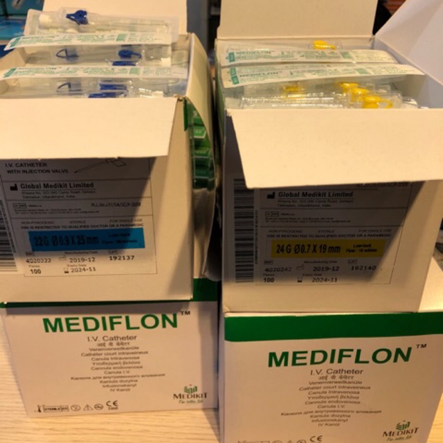 Combo 10 cây Kim luồn tĩnh mạch kim catheter tiêm truyền tĩnh mạc MEDIKIT MEDIFLON hàng Ấn độ size SỐ 16G 18 20g 22g 24G