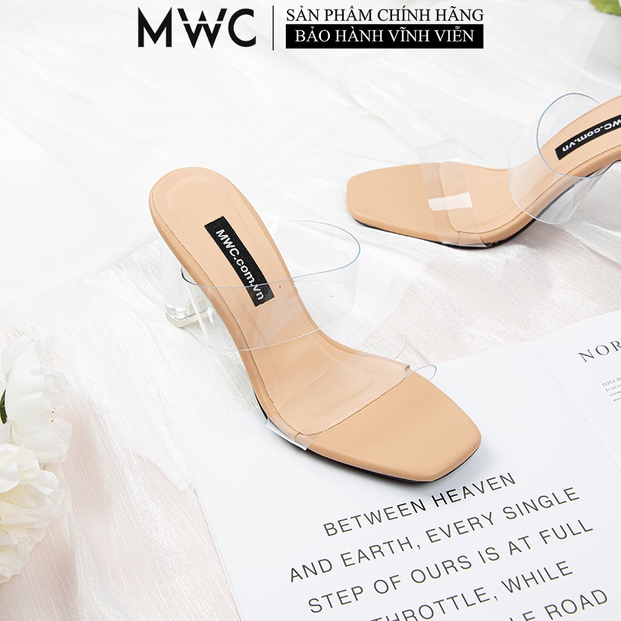 Giày MWC 4136 - Guốc Cao Gót 9cm, Cao Gót Đế Trong Suốt, Dép Cao Gót Quai Ngang Trong Suốt Phong Cách