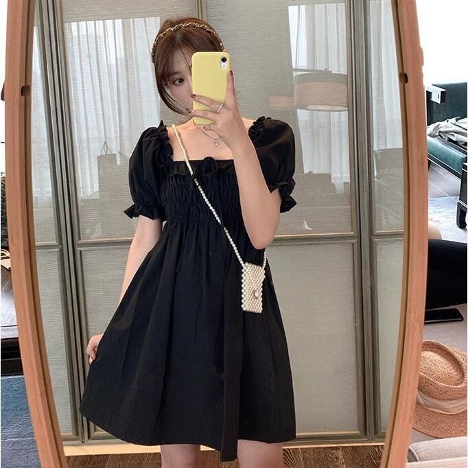 Đầm midi dáng rộng màu đen thời trang cho nữ