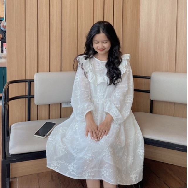 Đầm babydoll hoa thêu nổi thắt nơ lưng - LOLLIPOP BABYDOLL - CARROT FARM