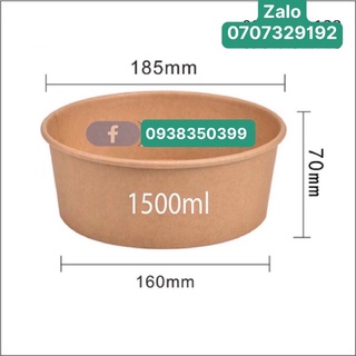 50 thố giấy kraft 1500ml miệng 18x cao 6cm x ngang đáy 16cm
