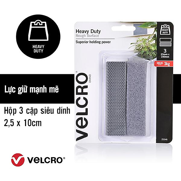 3 cặp băng gai siêu dính có keo Heavy Duty của VELCRO kích thước 2.5cm x 10cm (25546)