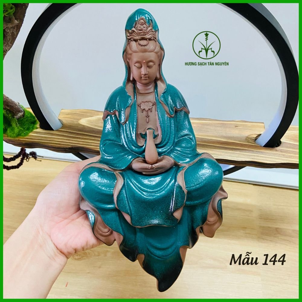 Thác khói trầm hương Phật, tượng Phật trang trí, thác khói cao cấp kèm đèn LED, cây xanh, Phật hào quang TK144