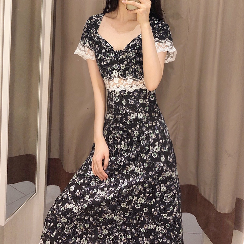 Đầm Phối Ren Dáng Ôm Thời Trang Mùa Hè Cổ Điển Cho Nữ