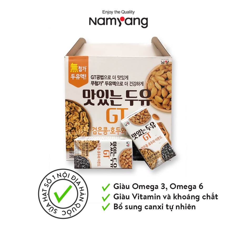 Sữa Hạt Óc Chó Hạnh Nhân Đậu Đen Namyang GT Nôi Địa Hàn Quốc (1 thùng 16 hộp 190ml)