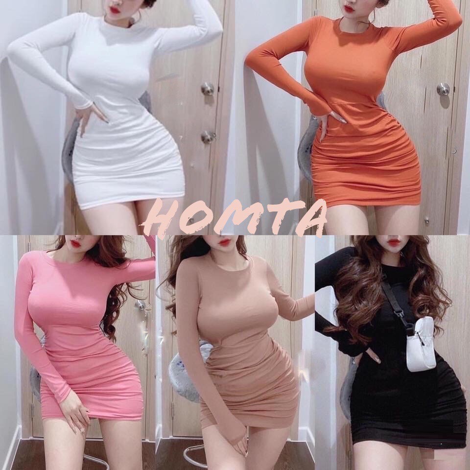 Đầm Body Tay Dài Nhún Sườn