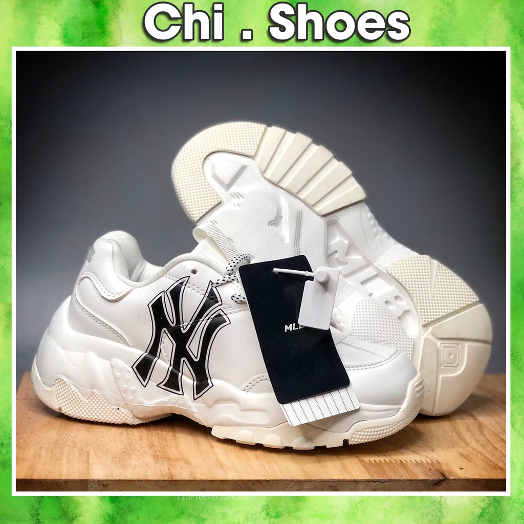 Giày Thể Thao MLB đế độn NY đen trắng tinh Full Size kèm box gói 2 lớp