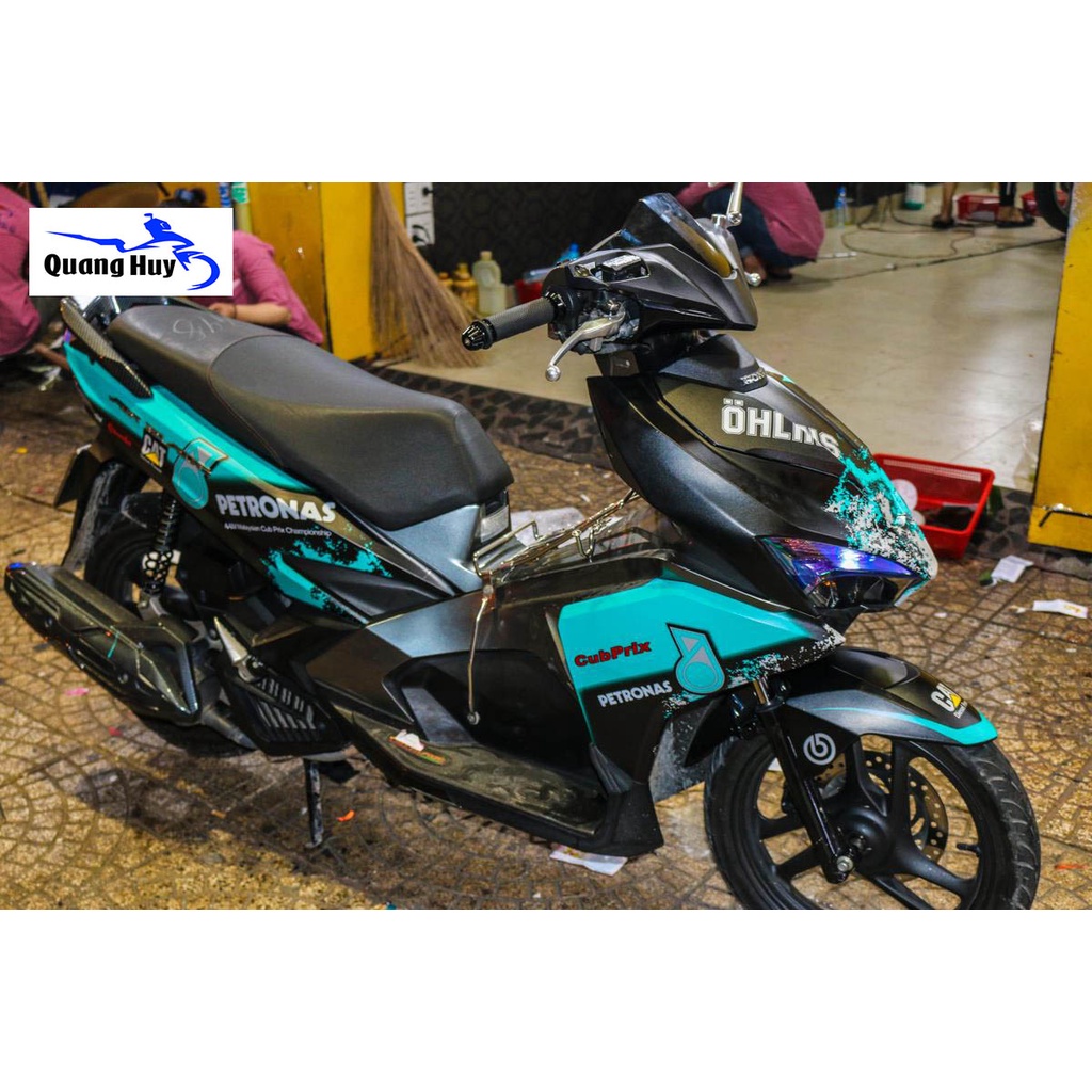 Tem xe air blade xanh ngọc đen petronas  , tem trùm xe air blade, team xe ab, chế độ tem decal dán