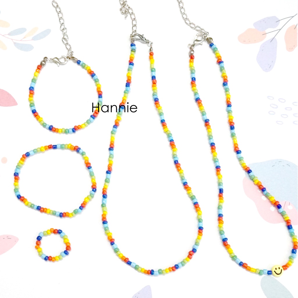 Set vòng hạt cườm rainbow cầu vồng - Combo vòng đeo tay vòng cổ nhẫn dành cho nam nữ handmade đơn giản