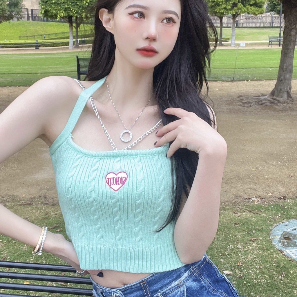 Áo Hai Dây Dệt Kim Dáng Ngắn Thời Trang Cá Tính Cho Nữ