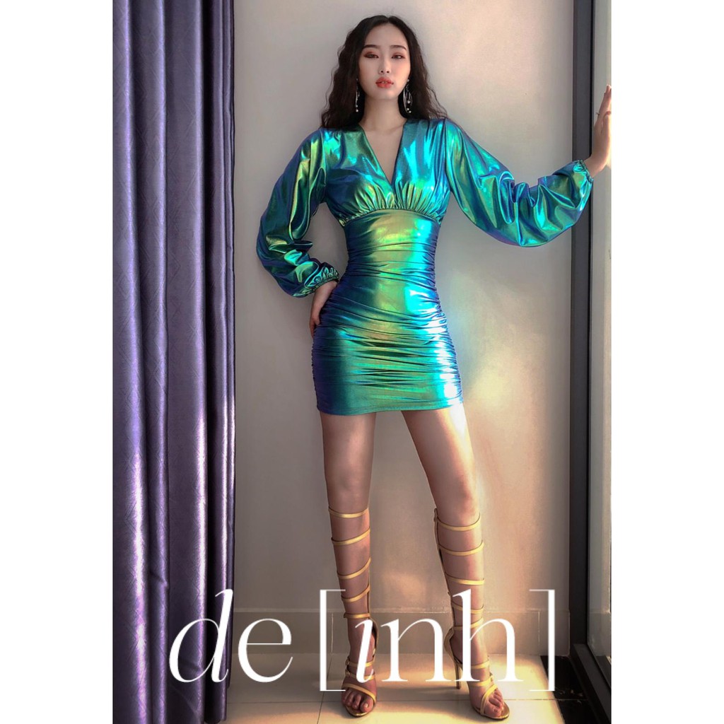 Đầm body nhũ ánh xanh