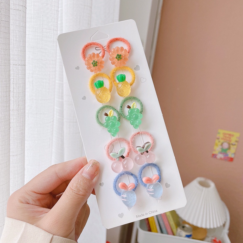 Bộ Dây Buộc Tóc Cao Su Bọc Vải Lông Họa Tiết Hoạt Hình Dễ Thương Không Đau Cho Bé Gái