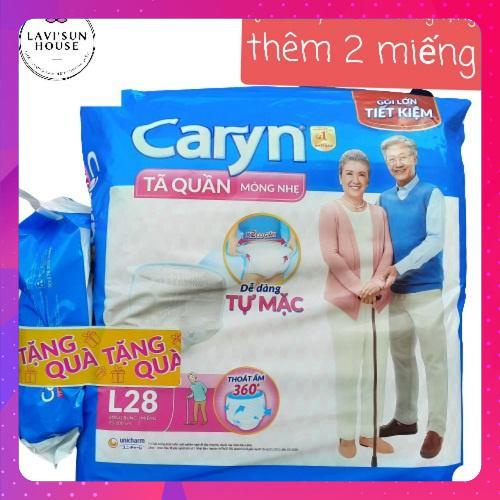 Tã quần caryn mỏng nhẹ L28 tặng thêm 2 miếng, tã caryn gói lớn siêu tiết kiệm dễ mặc chống tràn dành cho người lớn