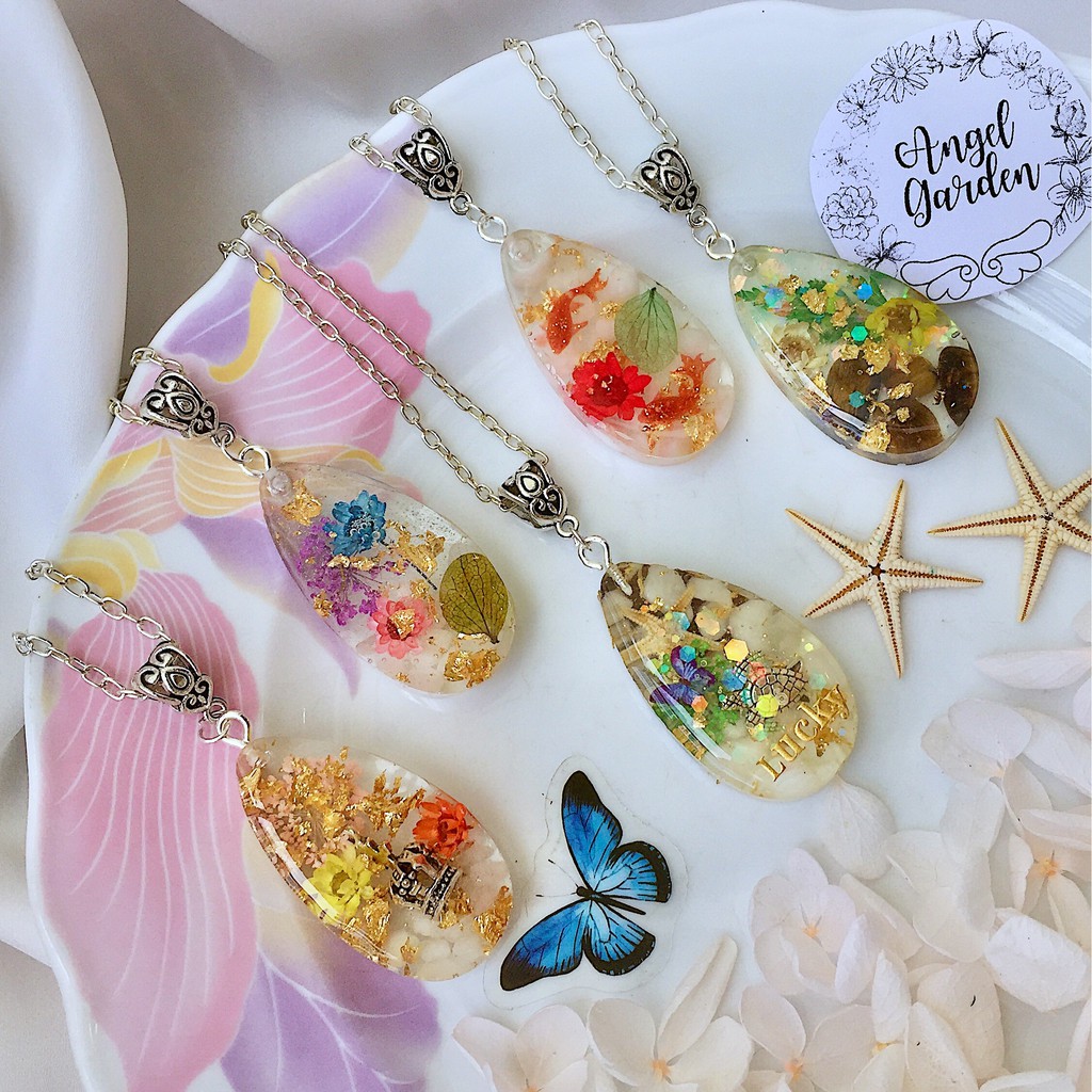 Dây Chuyền Hoa Thật Vườn Hoa Nhiều Mẫu Đủ Màu Vòng Cổ Thiết Kế Handmade Custom ANGEL GARDEN 999