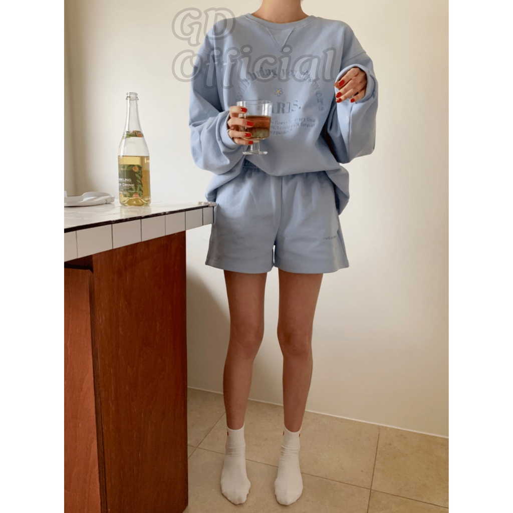 N8|Set bộ nỉ thể thao, mặc nhà gồm áo hoodie cá tính, quần short ngắn màu xanh, hồng, vàng GD Official