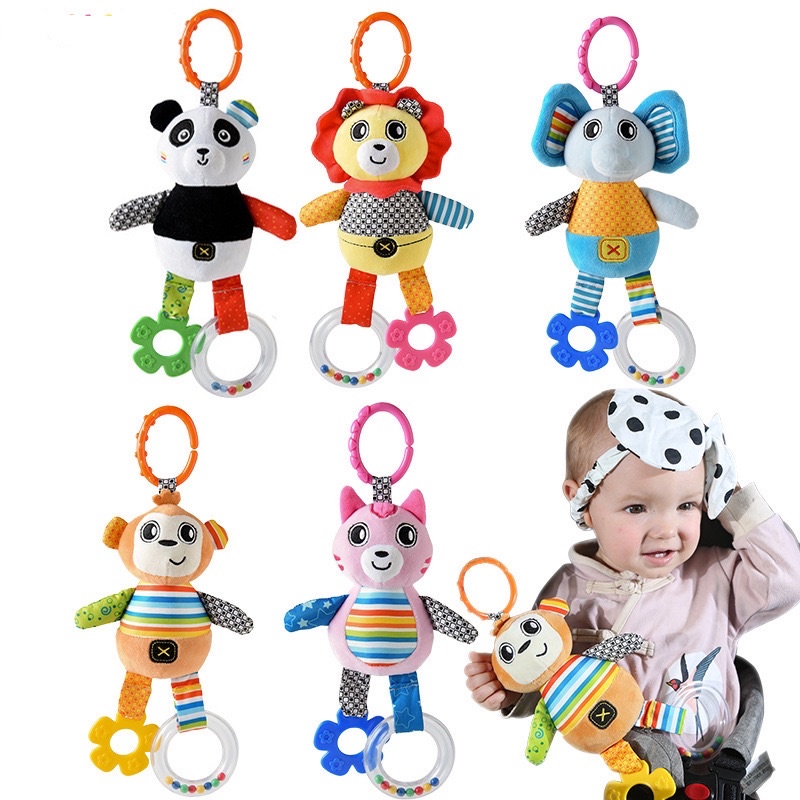 Treo nôi thú bông lục lạc cho bé xúc xắc gặm nướu vải bông cao cấp an toàn kích thích tư duy,tập chung