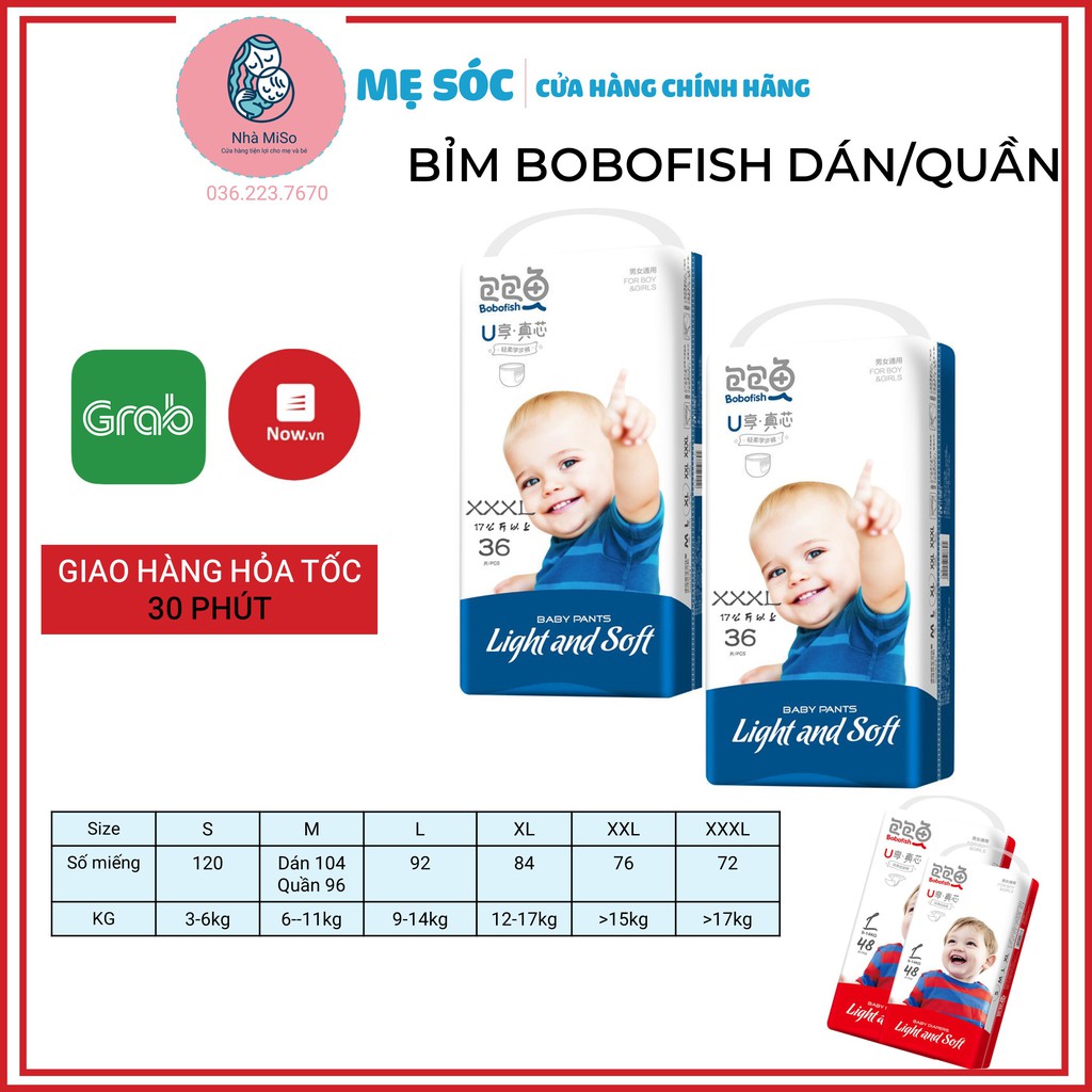 (Mẫu mới) Thùng Bỉm BOBOFISH 2 Bịch Dán/Quần Nội Địa Trung Cao Cấp S120-M104-M100-L92-XL84-XXL76-XXXL72