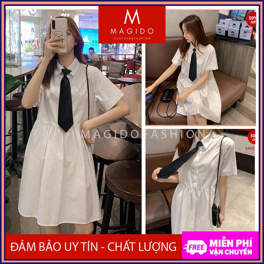 váy nữ đẹp -đầm nữ Váy babydoll nữ -dài tay kèm càvạt dáng xoè form rộng cực xinh, Váy Ulzzang MAGIDO-(FREESHIP)