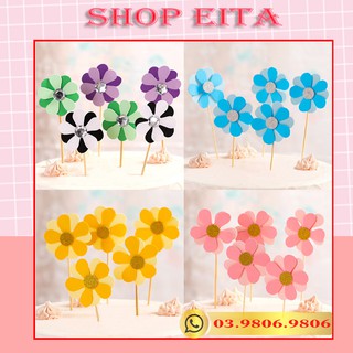 Set cắm 6 hoa nạm đá kc trang trí bánh kem, trang trí bánh sinh nhật