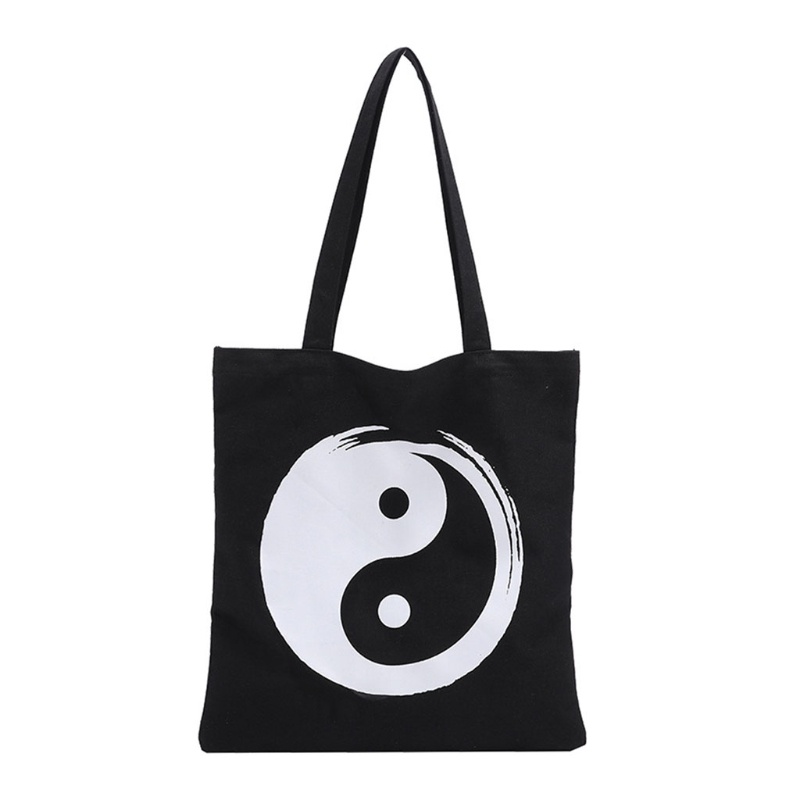Túi Tote Đeo Vai / Xách Tay Bằng Vải Bạt In Hình Thái Cực Quyền Sức Chứa Lớn