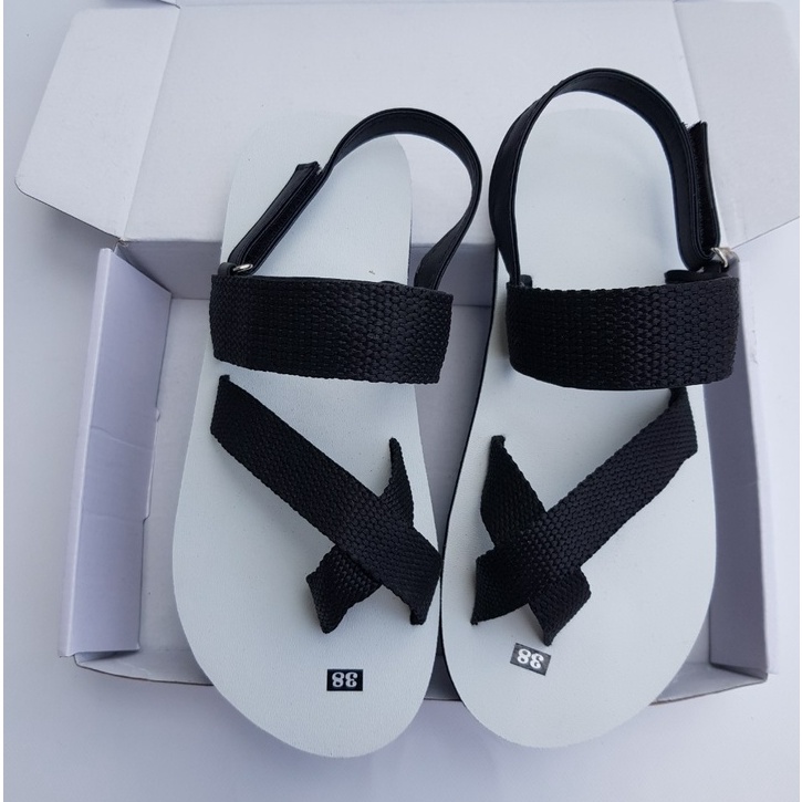 Sandal nam nữ sandal chip chip đế trắng quai dù đen