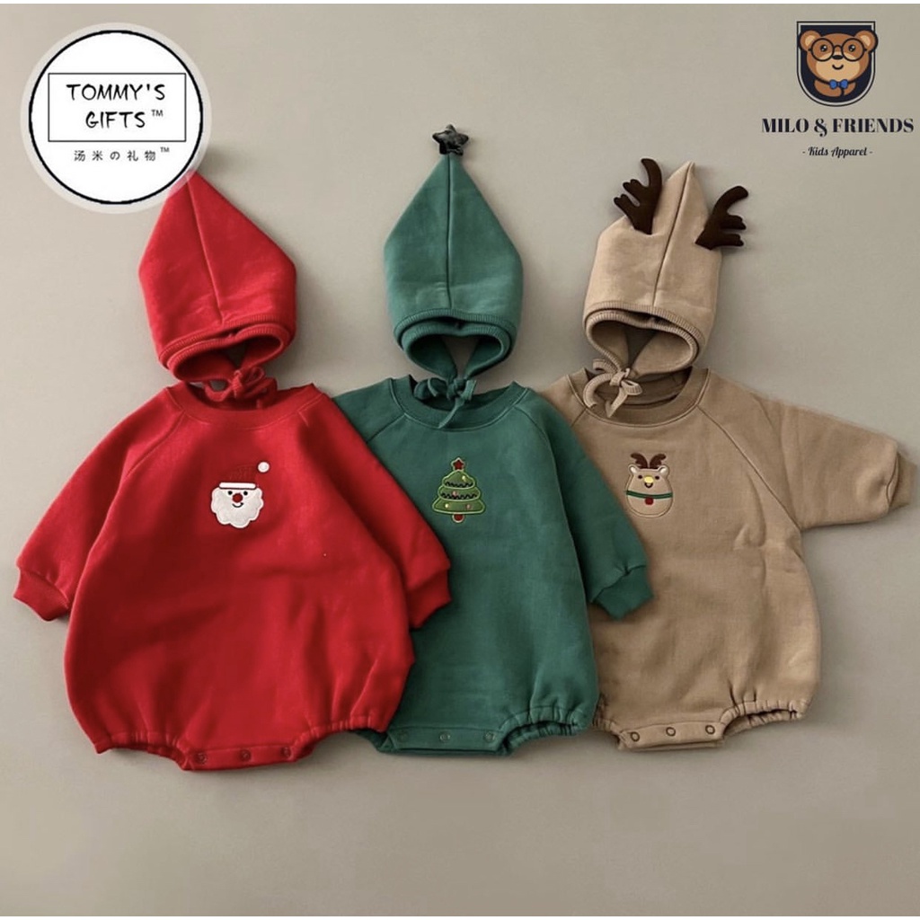 Set romper nỉ kèm mũ Noel siêu xinh cho bé