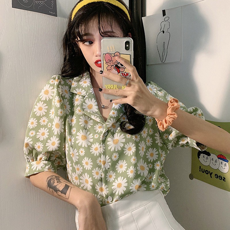 Áo Sơ Mi Ngắn Tay Dáng Rộng In Hoa Cúc Xinh Xắn Cho Nữ | BigBuy360 - bigbuy360.vn