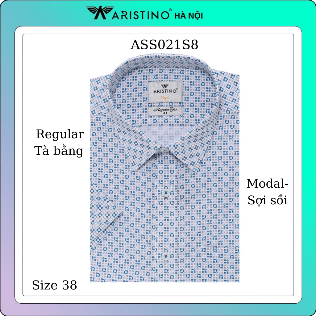 Áo sơ mi nam ngắn tay Aristino sợi sồi tà bằng from regular ASS021S8