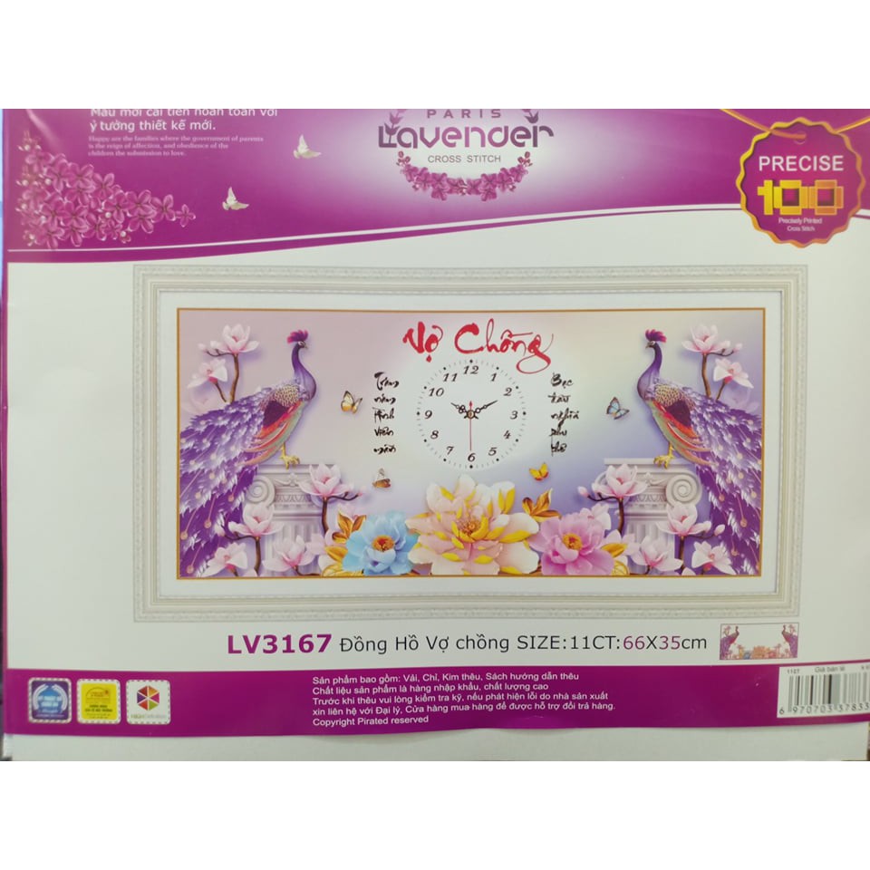 Tranh thêu chữ thập đồng hồ Vợ Chồng I 66x35cm I LV3167