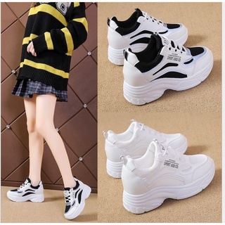 Giày thể thao nữ độn đế 7cm phối 2 màu đen trắng cực hót 2021