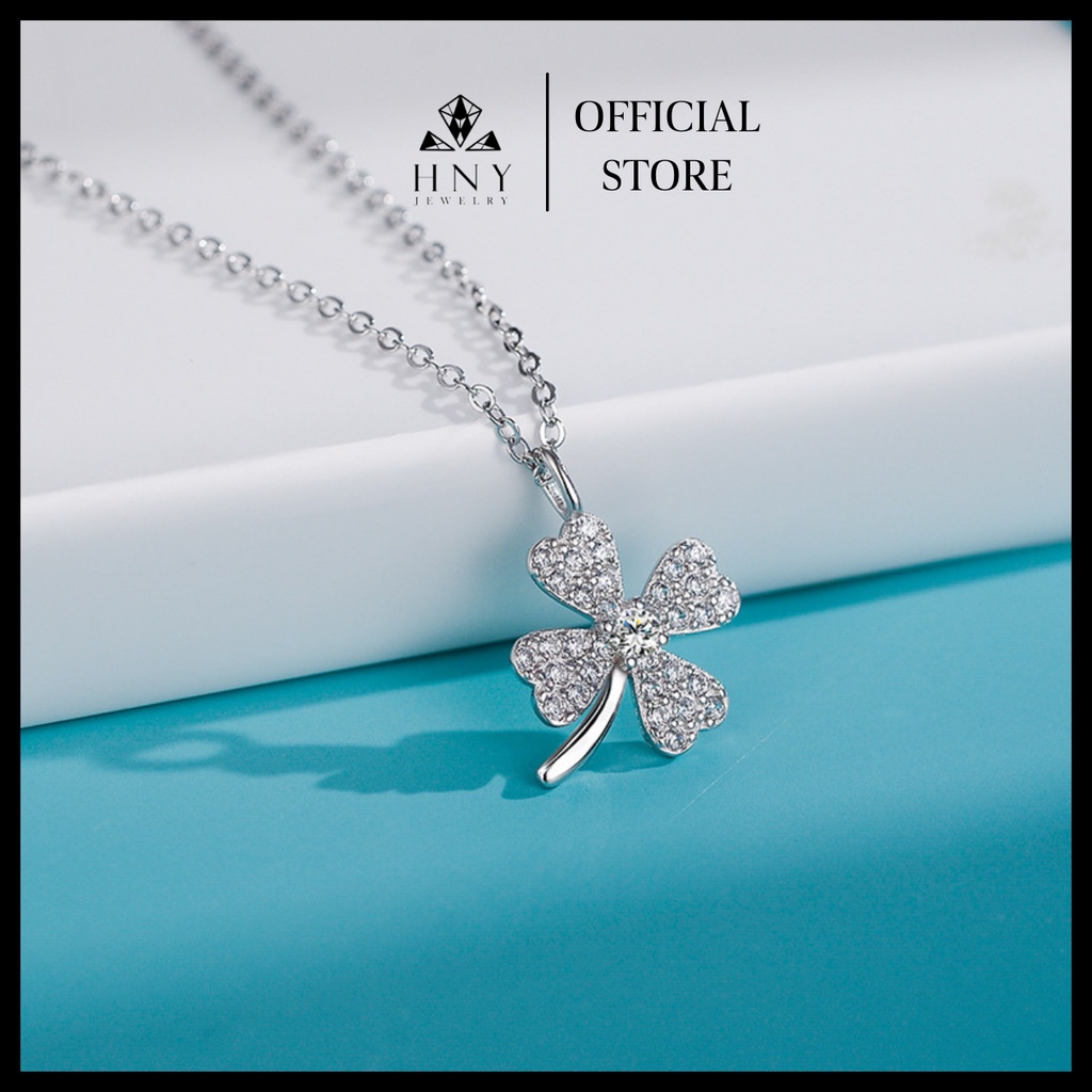 Vòng cổ bạc, dây chuyền nữ cỏ 4 lá may mắn đính đá bạc s925 phong cách Hàn HNY Jewelry DC14