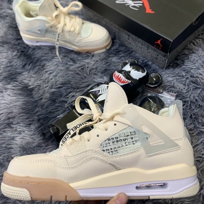 Giày JD4 thể thao nam nữ, Jordan 4 kem sữa thể thao sneaker Hot trend full box bill