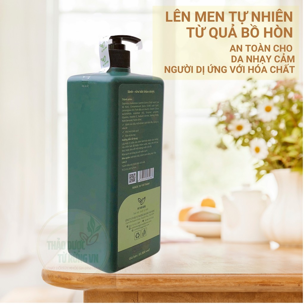 Nước Rửa Chén Hữu Cơ LÀNH 1.25L - Nước Rửa Bát Từ Bồ Hòn Lên Men Sinh Học Thảo Dược An Toàn Hiệu Quả Bảo Vệ Da Tay