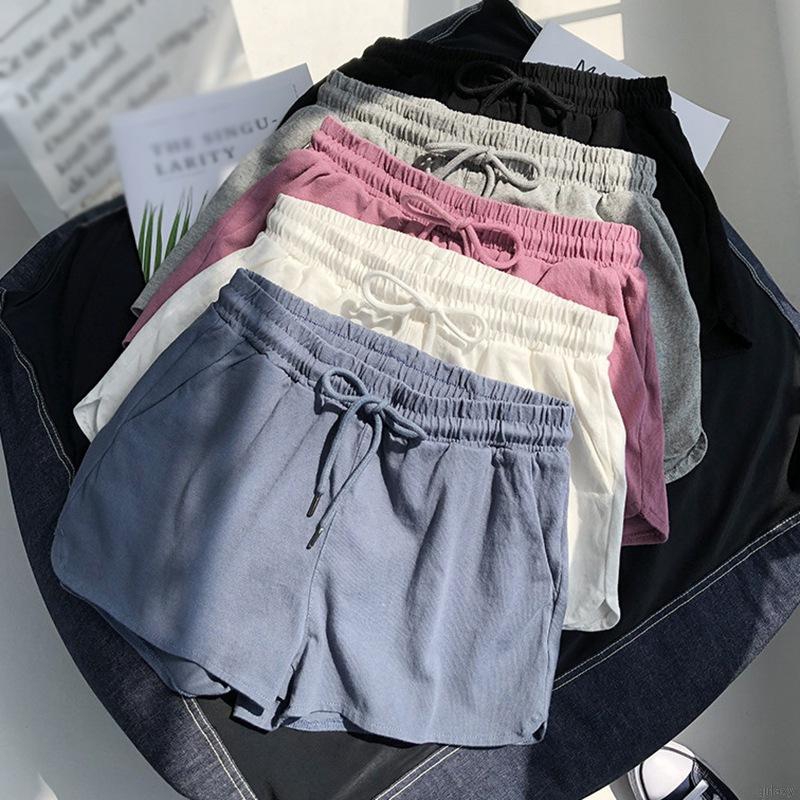 Quần Đùi Thể Thao Lưng Thun Co Giãn Màu Trơn Phong Cách Hàn Quốc